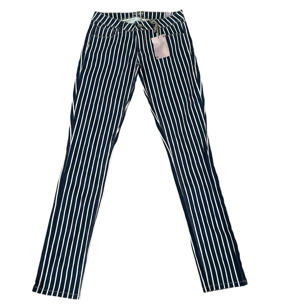 Hart Denim Stripped 5 Pocket Pant Blue & Beige Size 28 NWT
